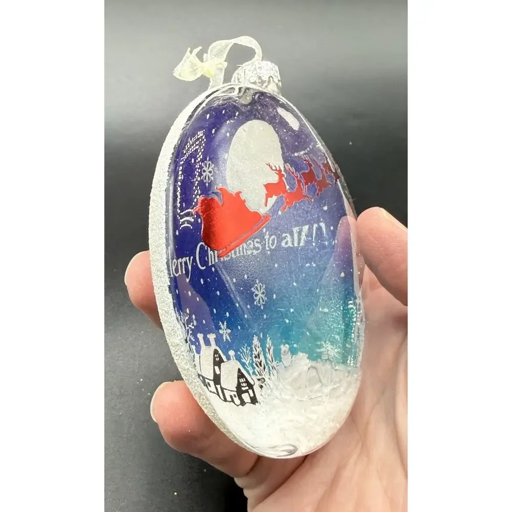 Hallmark Ornament A Merry Christmas Eve Glass Snow EUC No Box -Lo16